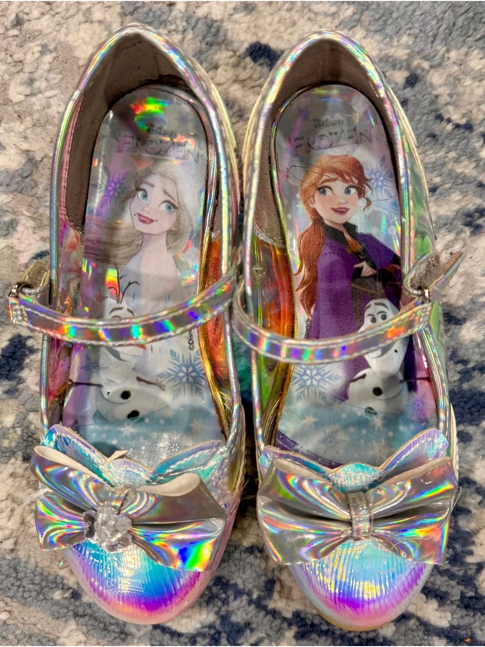 Disney Iridescent Holographic Mary Jane Dress Shoes with Bow - Silver/Multicolor